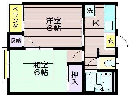 ハイツプリズムB棟(2K/2階)の間取り写真