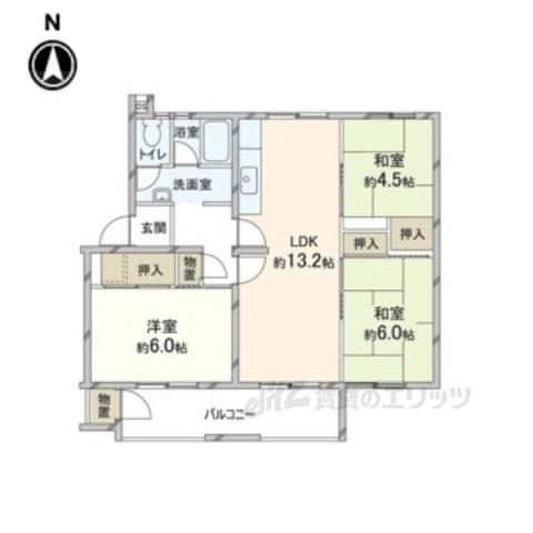 西大寺7号棟(3LDK/2階)の間取り写真