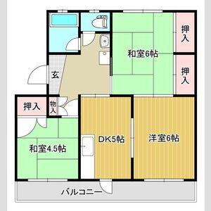 コーポラス霞B棟(3DK/4階)の間取り写真