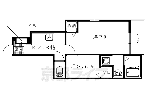 カザリベ城陽駅前(2K/1階)の間取り写真