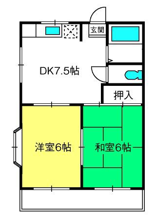 東ハイツ(2DK/1階)の間取り写真