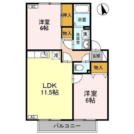 サウス・ヴィレッジ(2LDK/2階)の間取り写真