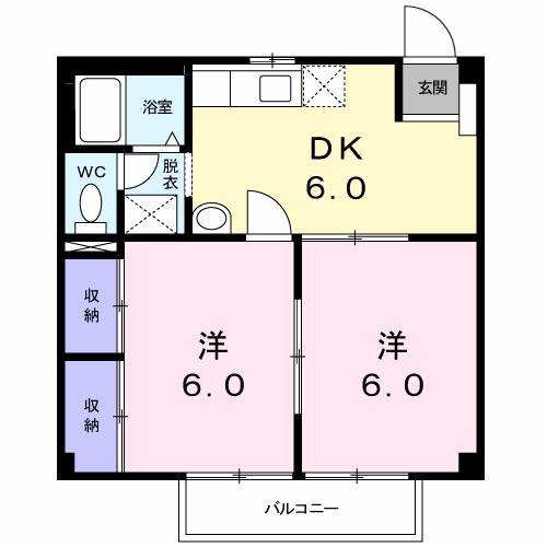 ピーチハイツ(2DK/2階)の間取り写真