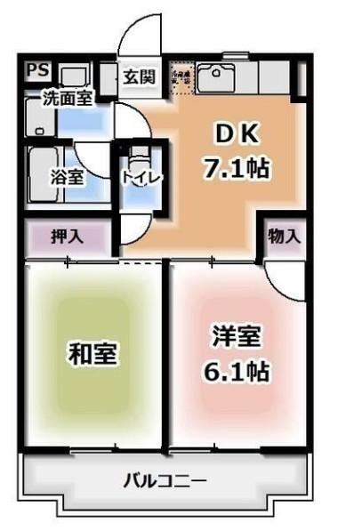 シェソワ西脇(2DK/1階)の間取り写真