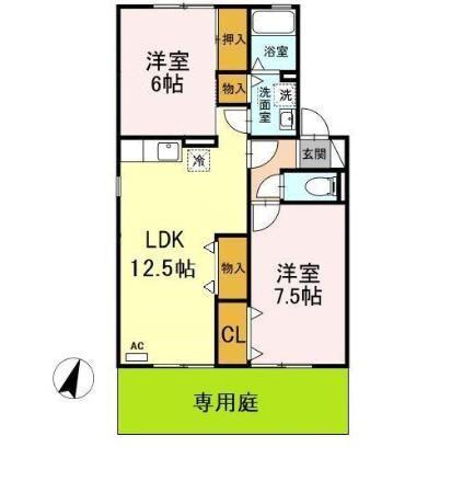 クレールコンフォートB(3DK/1階)の間取り写真