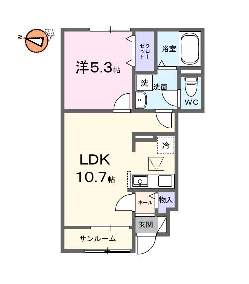ポルト・ボヌールK I(1LDK/1階)の間取り写真