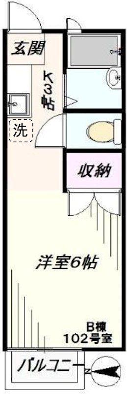 三和ハイツB棟(1K/1階)の間取り写真