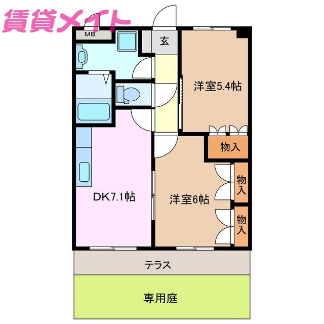 コーポアイビー(2DK/1階)の間取り写真