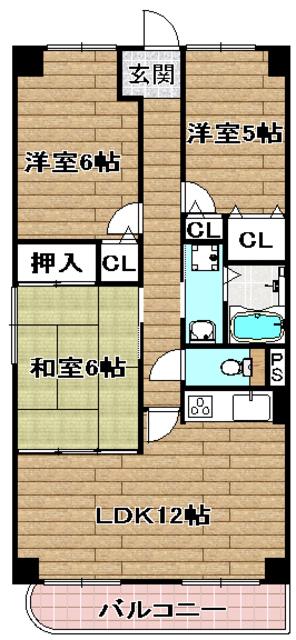 アソシアード高槻(3LDK/4階)の間取り写真