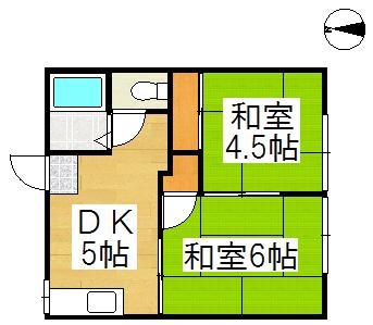 福井コーポラスワタナベ(2K/2階)の間取り写真