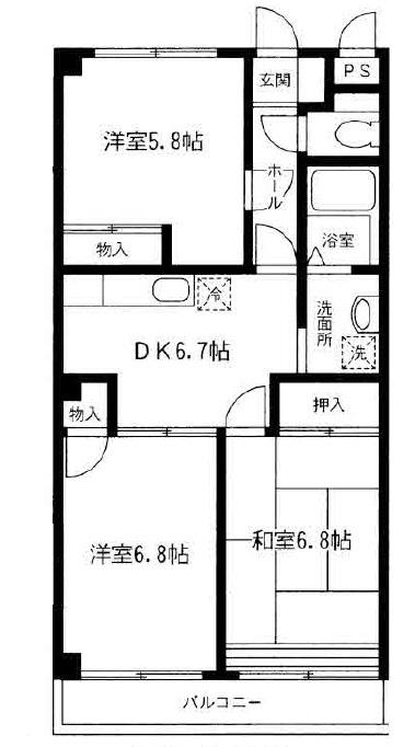 ロイヤル富士A棟(3DK/1階)の間取り写真