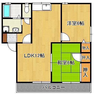 サンハイムK A(2LDK/1階)の間取り写真