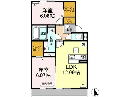 センチュリー中央町 A棟(2LDK/1階)の間取り写真