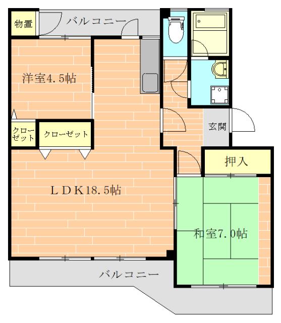 グリンピアパーツ近見(2LDK/1階)の間取り写真