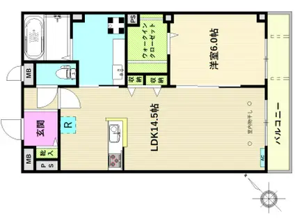 カーサ フォンタナ2(1LDK/1階)の間取り写真