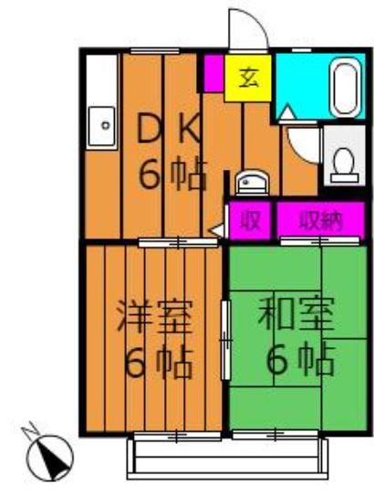 サンライフひろみねA棟(2DK/1階)の間取り写真