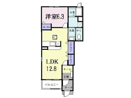 メリーブライトA(1LDK/1階)の間取り写真