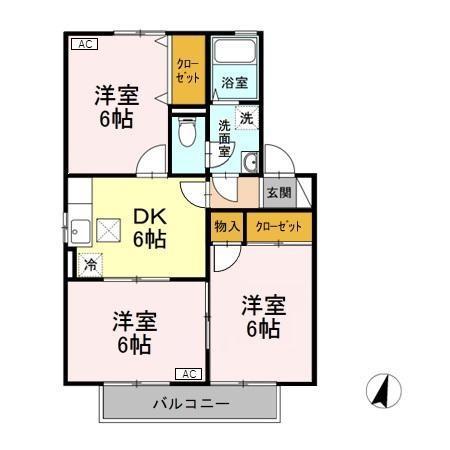 ロイヤルガーデン子安 E(3DK/1階)の間取り写真