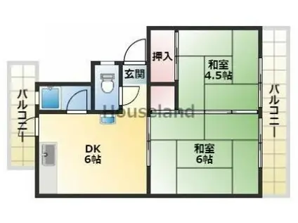 狐島ヒルズ(2DK/1階)の間取り写真