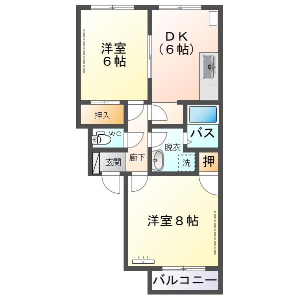 レピュートK(2DK/1階)の間取り写真
