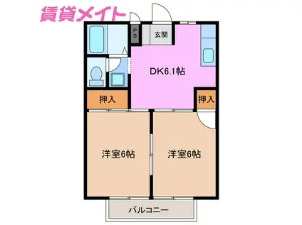 シティハイツ藤(2DK/2階)の間取り写真