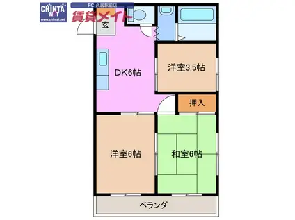 コーポかがみ(3DK/2階)の間取り写真