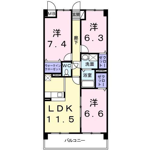 サンビオラ(3LDK/3階)の間取り写真