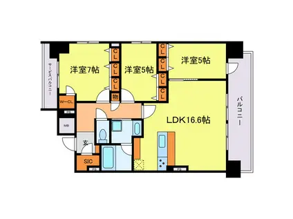 スプランディッド本町グラン(3LDK/17階)の間取り写真