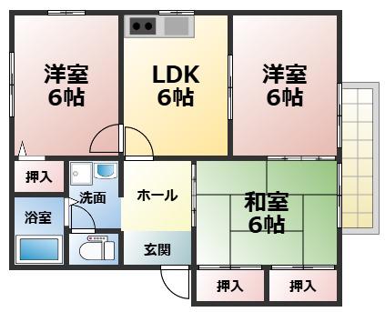ディアス播磨台(3DK/2階)の間取り写真