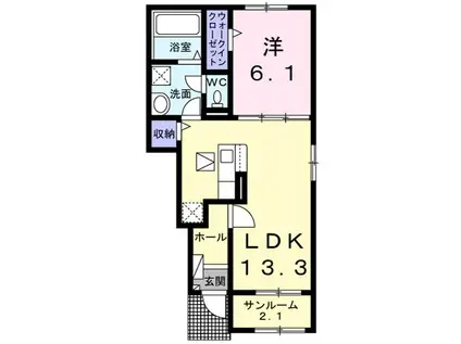 ベルアムールA(1LDK/1階)の間取り写真