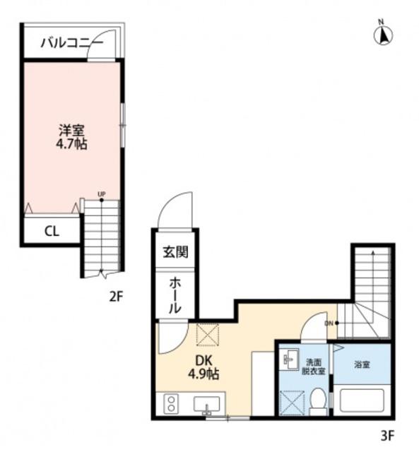アハイブ箱崎駅前(1DK/2階)の間取り写真