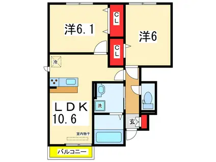 グランドソレイユ(2LDK/1階)の間取り写真