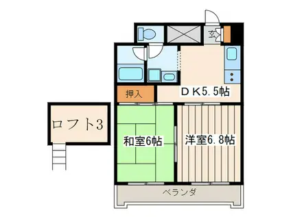 リバティ多摩川(2DK/3階)の間取り写真