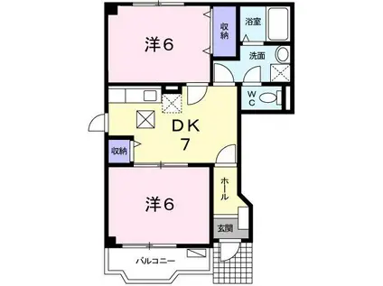 ハッピーライフ(2DK/1階)の間取り写真