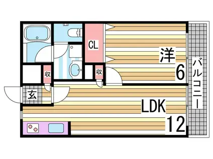 YKハイツ高丸(1LDK/1階)の間取り写真