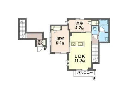 ミモザコート 南馬込(2LDK/2階)の間取り写真