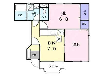 プラムガーデンC(2DK/1階)の間取り写真
