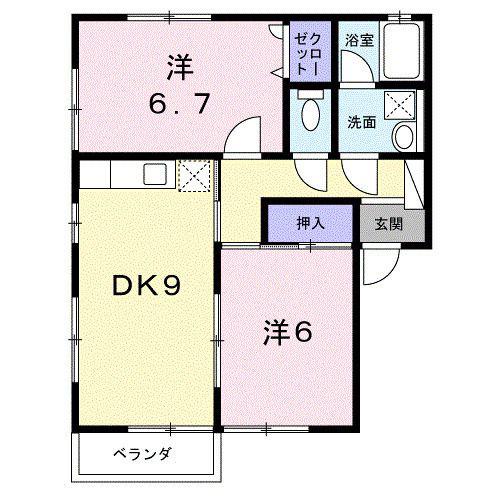 グリーンベル(2DK/2階)の間取り写真