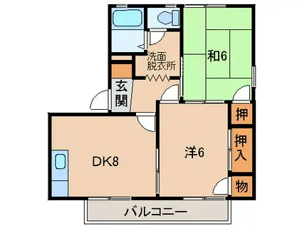 サンシャトー八幡台(2DK/2階)の間取り写真