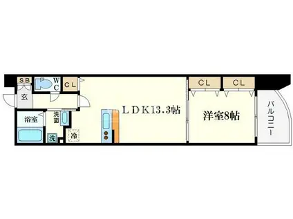 ルクレ阿波座レジデンス(1LDK/9階)の間取り写真