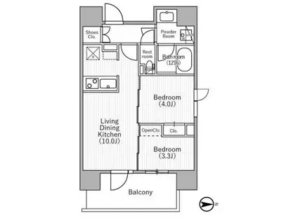 ニド元浅草(2LDK/13階)の間取り写真