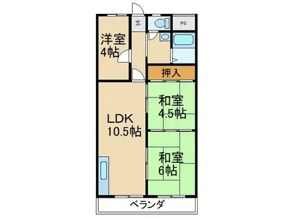 キッコーハイツ岡山手(3LDK/3階)の間取り写真