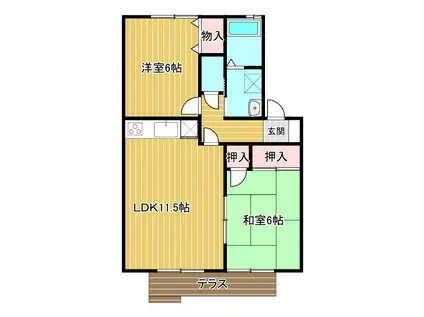 グレープヒルズ羽犬塚I(2LDK/1階)の間取り写真
