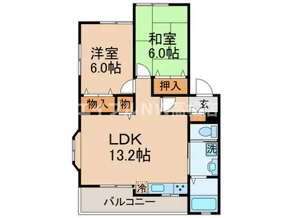 スクエアータウン(2LDK/2階)の間取り写真