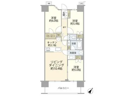 レーベン西八王子NOVERIA(3LDK/2階)の間取り写真