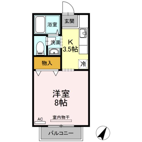 プリメーラいそあい(1K/1階)の間取り写真