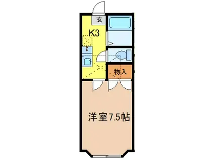 ホワイトキャッスル沖野(1K/1階)の間取り写真