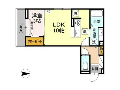 J-ROOM妃 VII番館 屋代駅前(1LDK/1階)の間取り写真