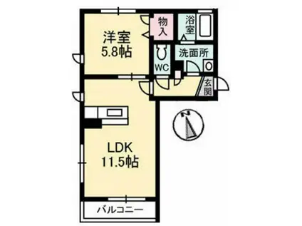プロヌーブ富田(1LDK/2階)の間取り写真