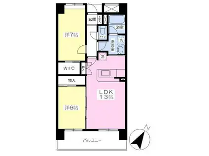 ルピナスコート草薙(2LDK/6階)の間取り写真